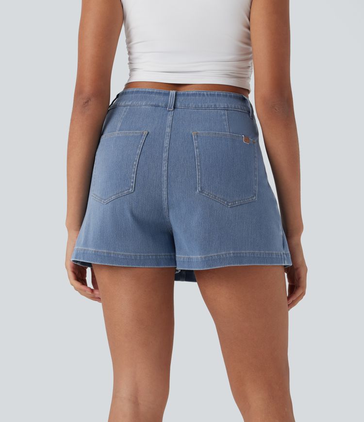 Falda pantalón Halara Flex™ Denim mezclilla elástica lavada 2 en 1 de tiro alto con bolsillos