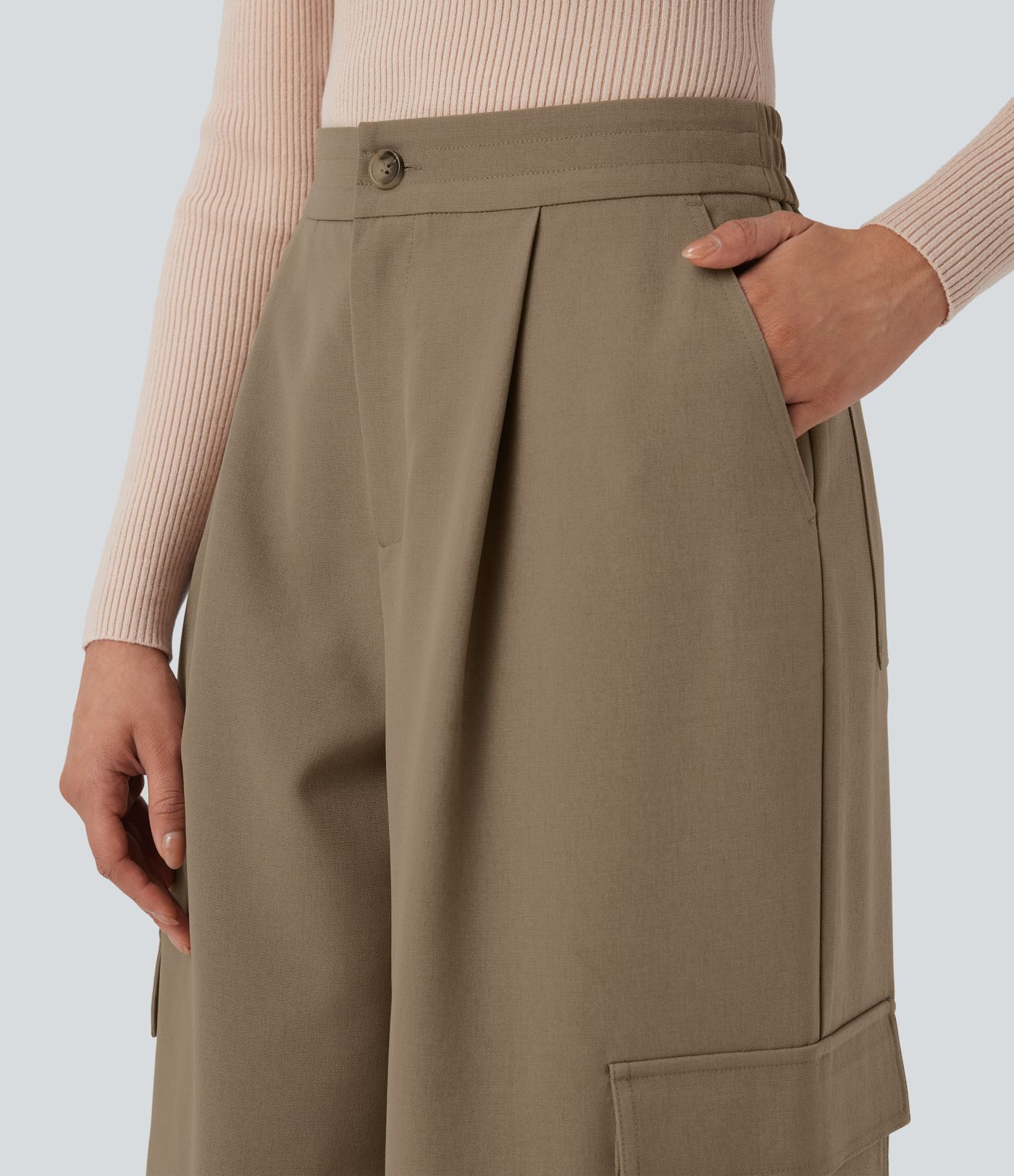 High Waisted Wide Leg Casual Cargo Trousers with Pockets