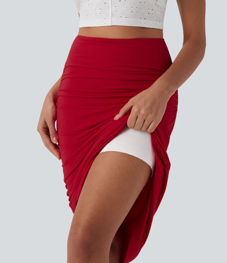 High Waisted Tummy Control Butt Lifting 2-in-1 Midi Casual Mermaid Skirt
