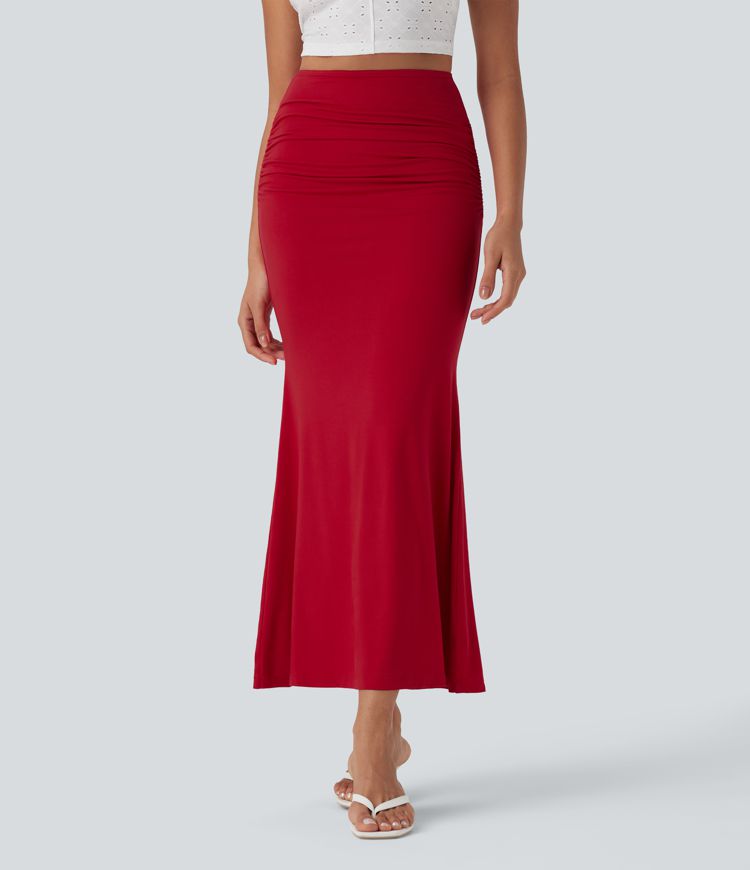 High Waisted Tummy Control Butt Lifting 2-in-1 Midi Casual Mermaid Skirt