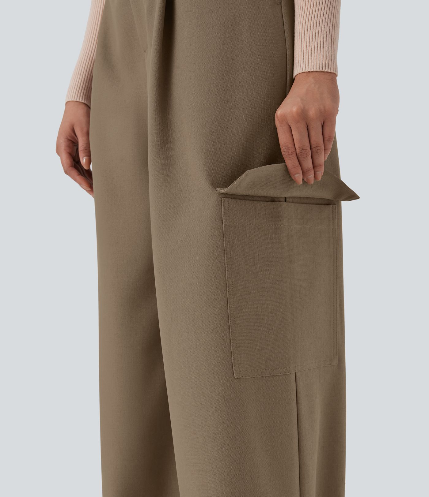 High Waisted Wide Leg Casual Cargo Trousers with Pockets