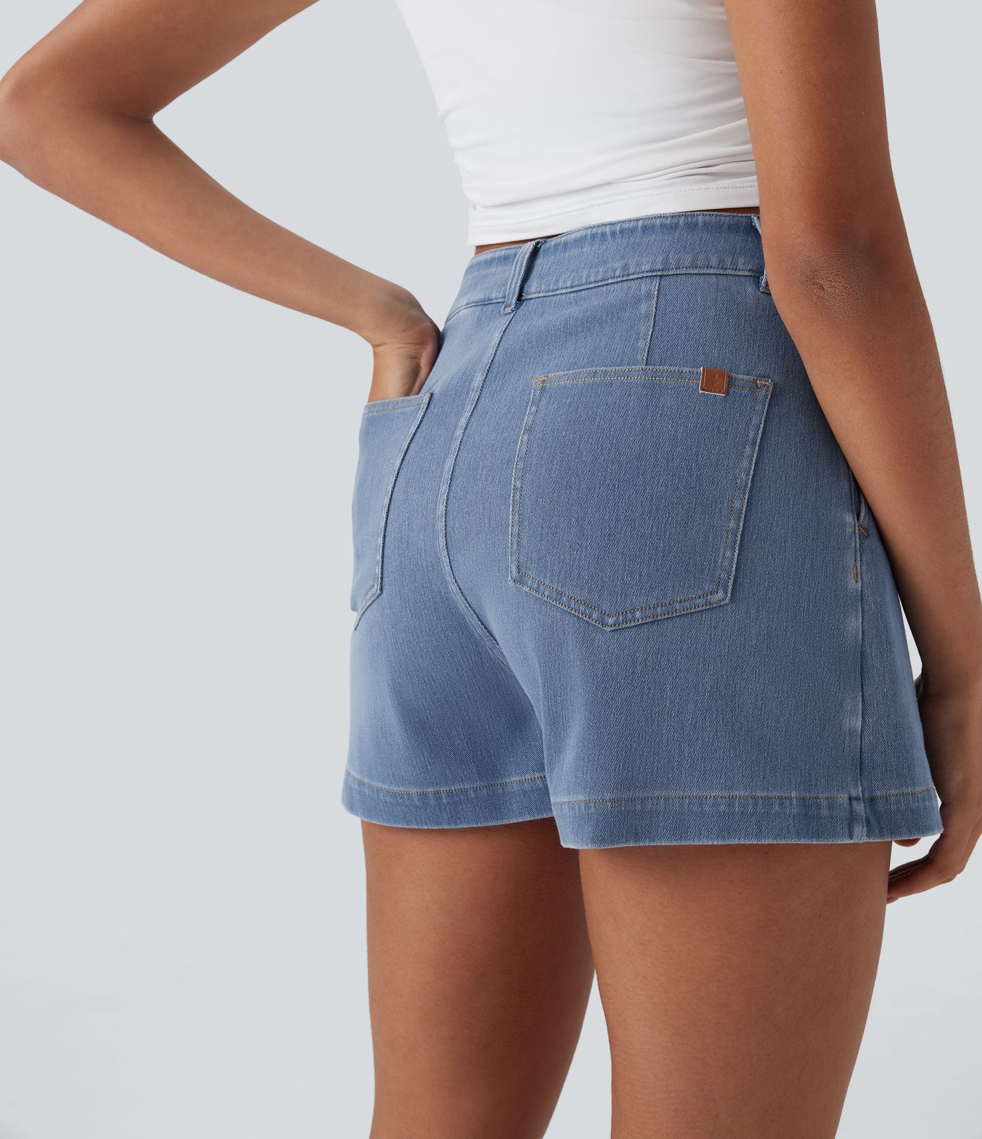 Halara Flex™ High Waisted 2-in-1 Washed Stretchy Knit Denim Casual A-line Skort with Pockets