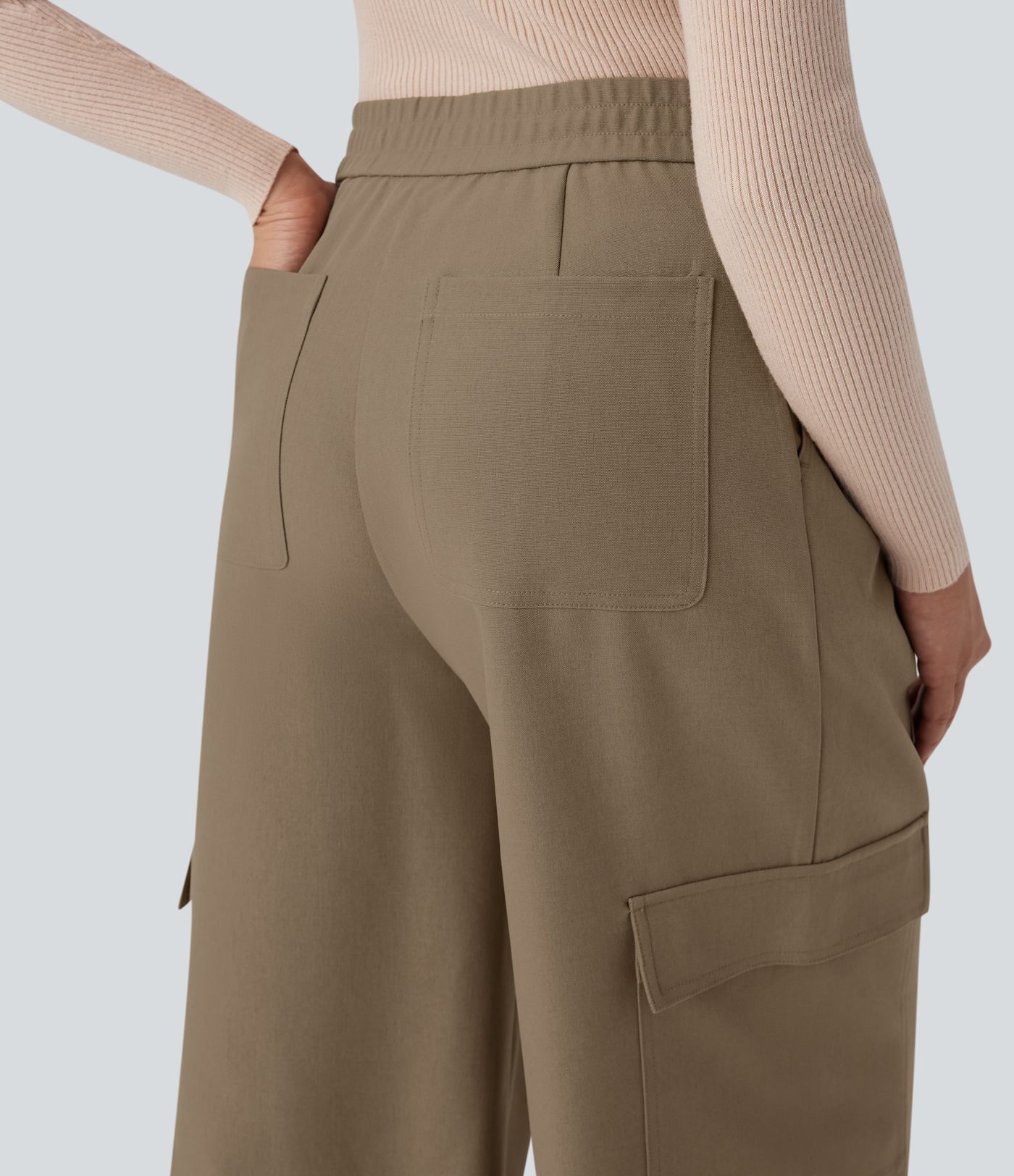 High Waisted Wide Leg Casual Cargo Trousers with Pockets