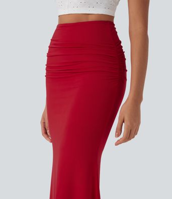 High Waisted Tummy Control Butt Lifting 2-in-1 Midi Casual Mermaid Skirt