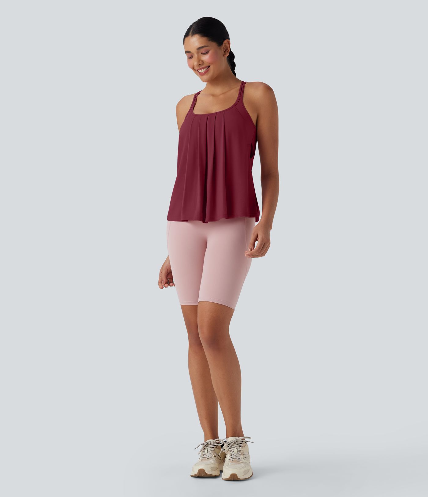 Double Straps Pleated Quick Dry Yoga Cami Top
