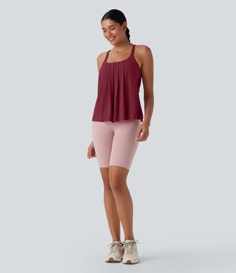 Double Straps Pleated Quick Dry Yoga Cami Top