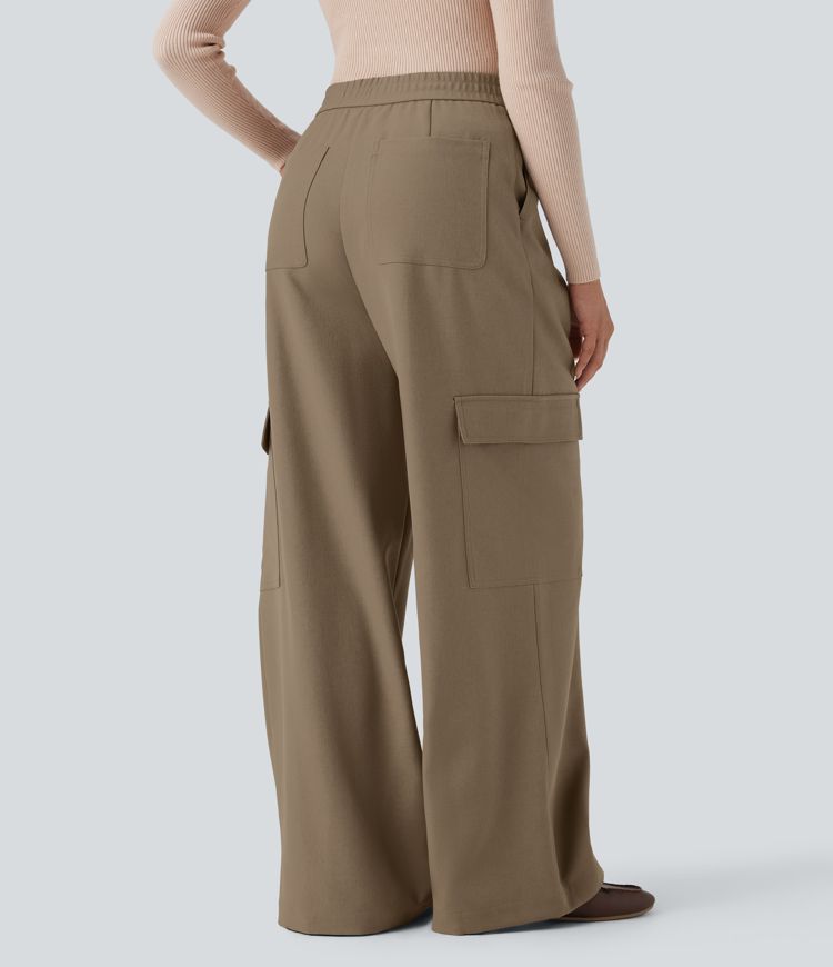 High Waisted Wide Leg Casual Cargo Pants with Pockets