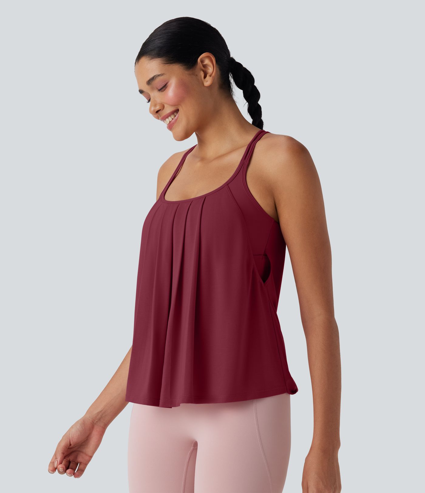 Double Straps Pleated Quick Dry Yoga Cami Top