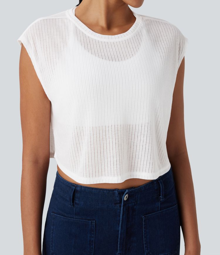 Top casual con cuello redondo y manga corta