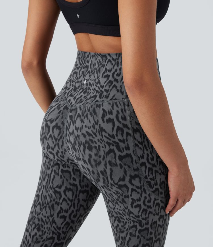 Halara UltraSculpt™ yoga leggings SoCinched high tail, imprimé léopard, gainant pour le ventre, avec poches