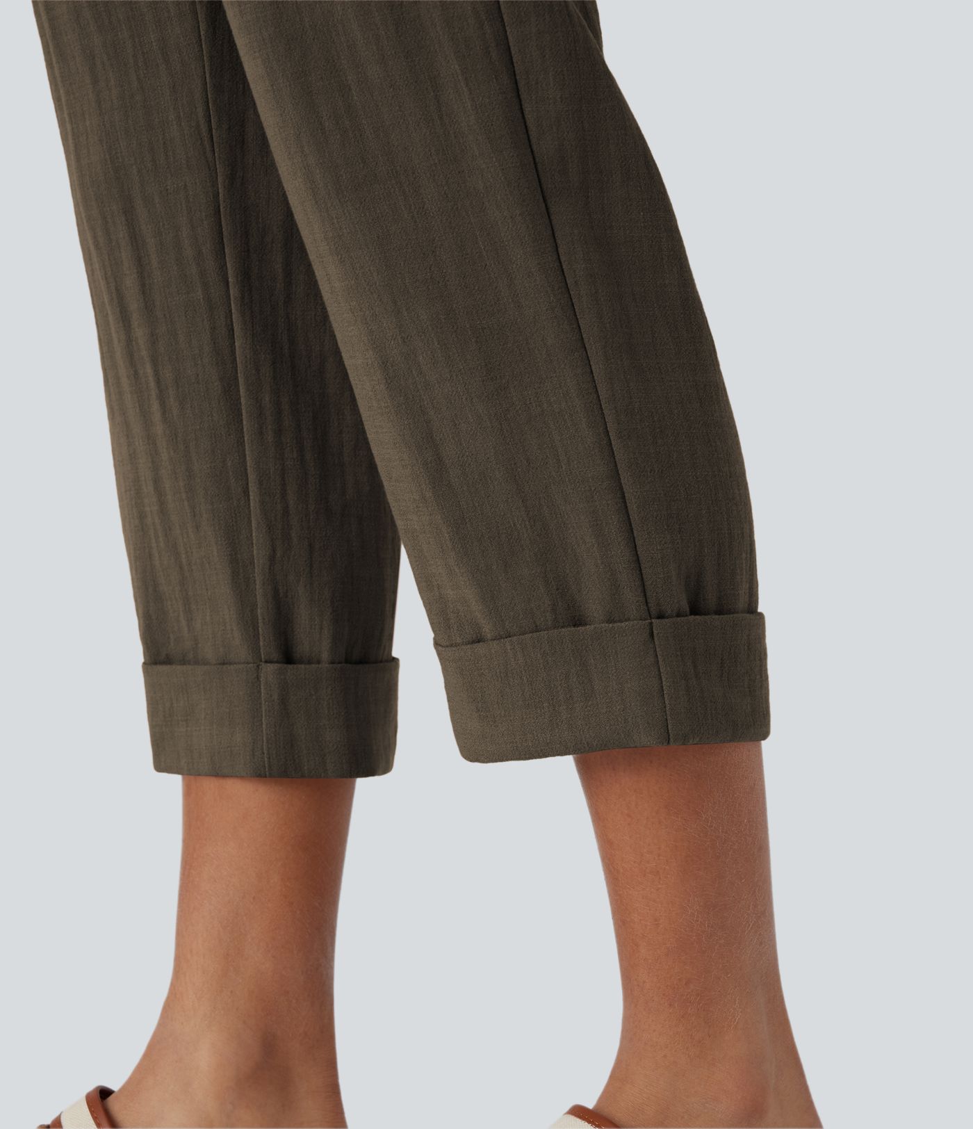 High Waisted Zipper Pocket Women Capri Linen-Feel Pants