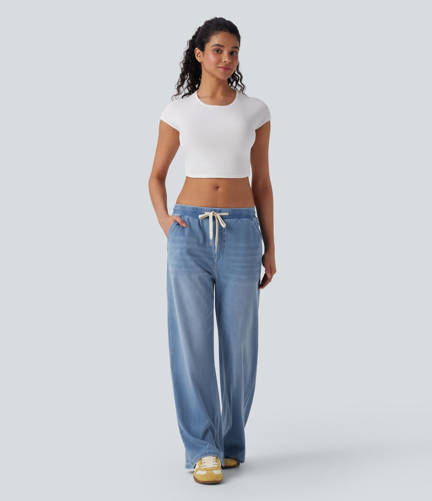 Halara Flex™ Low Rise Drawstring Stretchy Knit Casual Baggy Sweatpants Jeans with Multiple Pockets