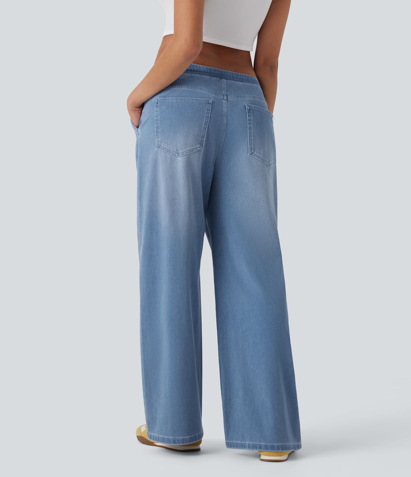 Halara Flex™ Low Rise Drawstring Stretchy Knit Casual Baggy Sweatpants Jeans with Multiple Pockets