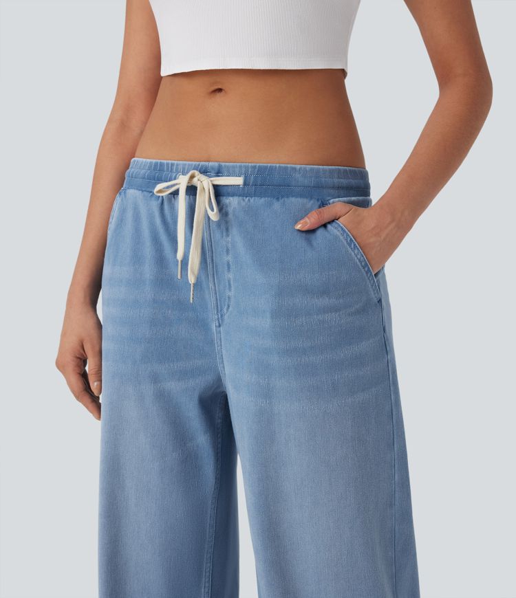 Halara Flex™ Low Rise Drawstring Stretchy Knit Casual Baggy Sweatpants Jeans with Multiple Pockets