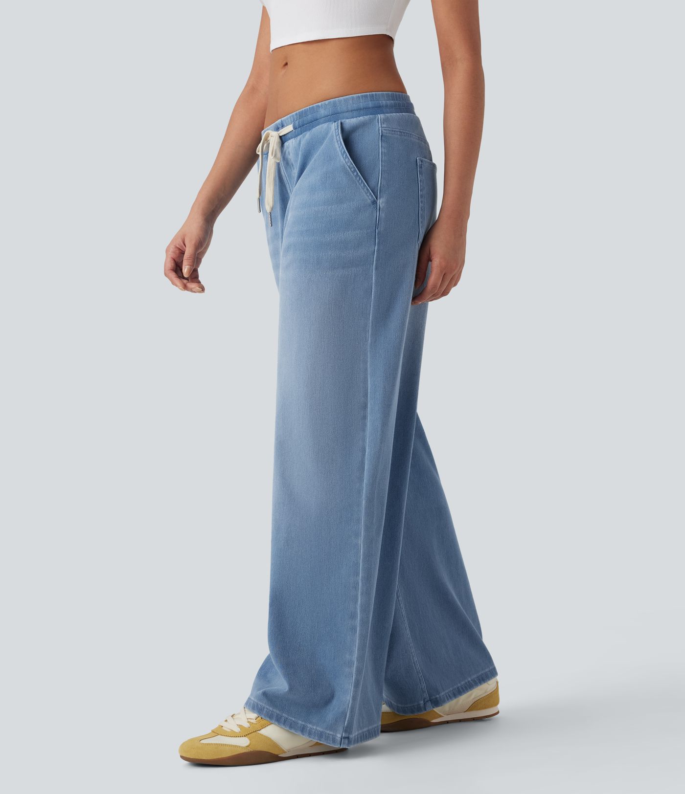 Halara Flex™ Low Rise Drawstring Stretchy Knit Casual Baggy Sweatpants Jeans with Multiple Pockets