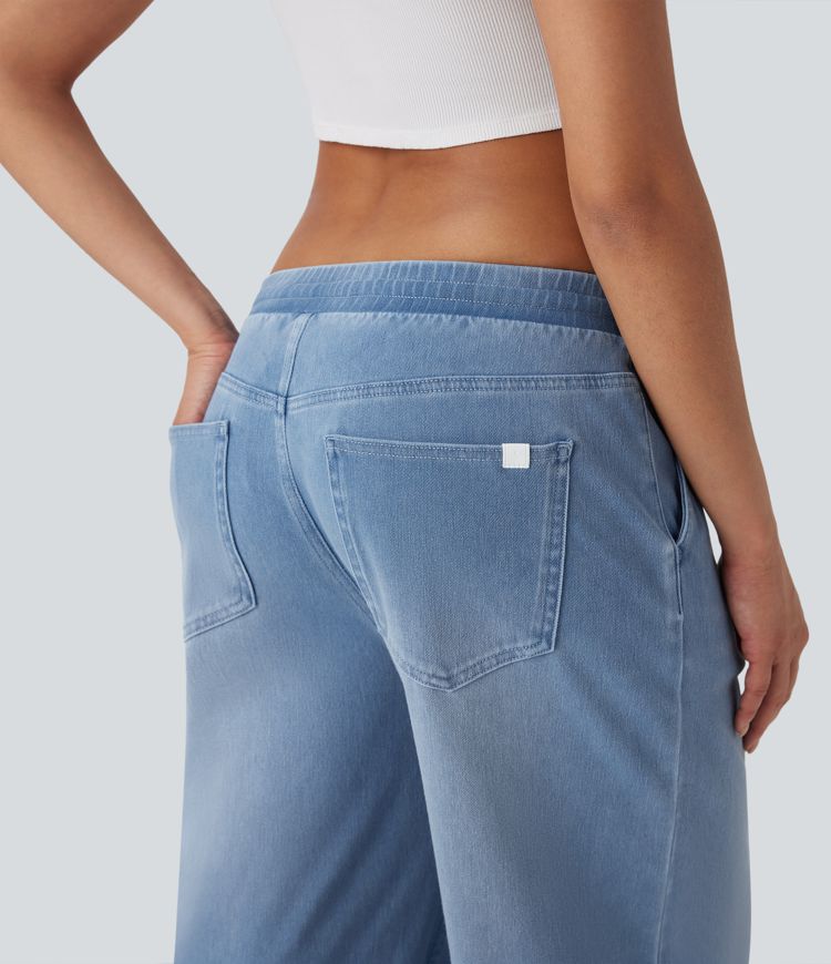 Halara Flex™ Low Rise Drawstring Stretchy Knit Casual Baggy Sweatpants Jeans with Multiple Pockets