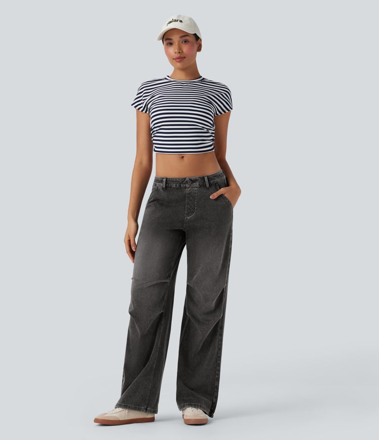 Halara Flex™ Low Rise Adjustable Drawcord Stretchy Knit Casual Parachute Jeans with Multiple Pockets