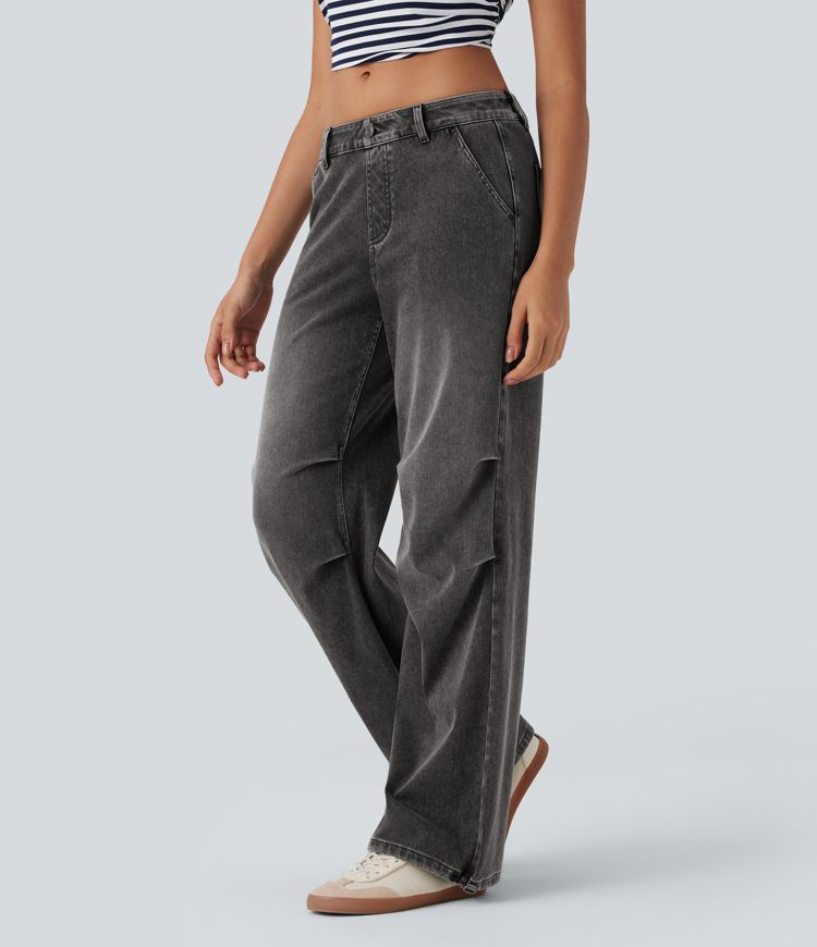 Halara Flex™ Low Rise Adjustable Drawcord Stretchy Knit Casual Parachute Jeans with Multiple Pockets