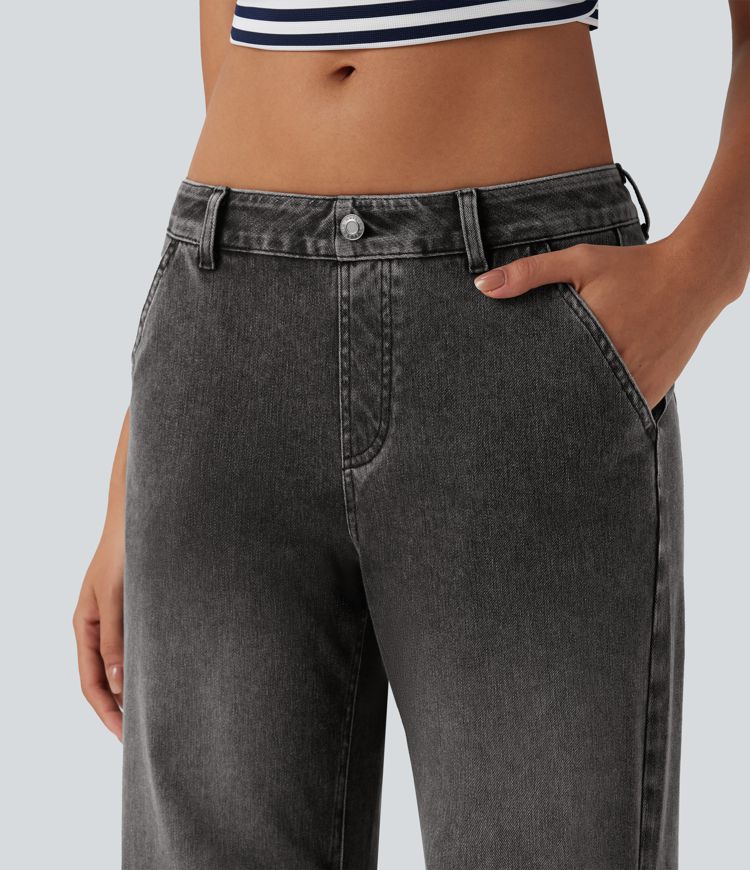 Halara Flex™ Low Rise Adjustable Drawcord Stretchy Knit Casual Parachute Jeans with Multiple Pockets