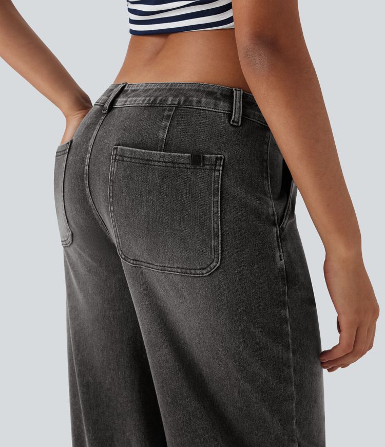 Halara Flex™ Low Rise Adjustable Drawcord Stretchy Knit Casual Parachute Jeans with Multiple Pockets