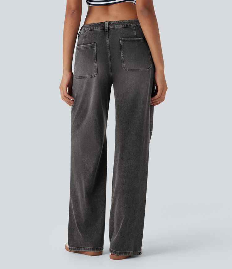 Halara Flex™ Low Rise Adjustable Drawcord Stretchy Knit Casual Parachute Jeans with Multiple Pockets