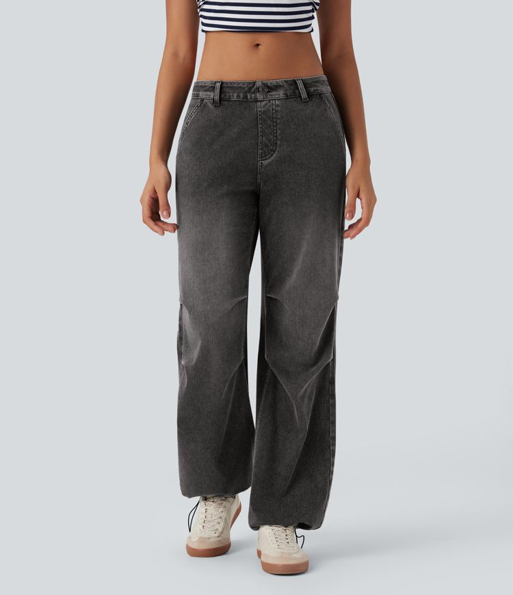 Halara Flex™ Low Rise Adjustable Drawcord Stretchy Knit Casual Parachute Jeans with Multiple Pockets