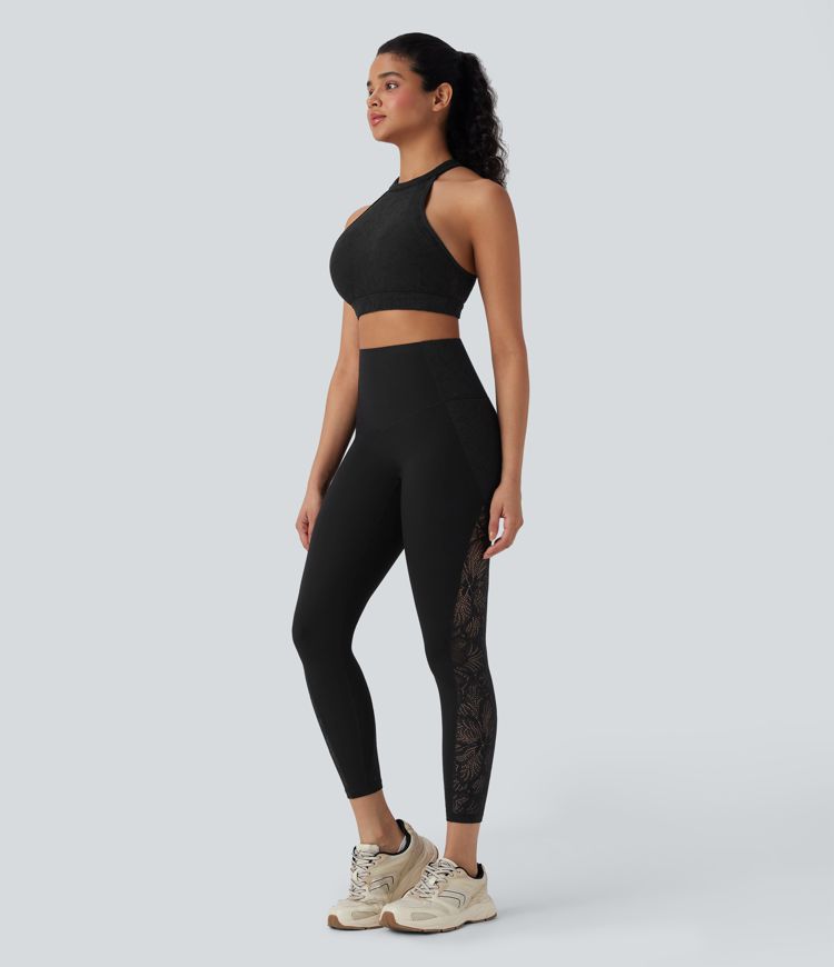 Halara UltraSculpt™ High Waisted Tummy Control Contrast Lace Shaping Training Leggings with Pockets