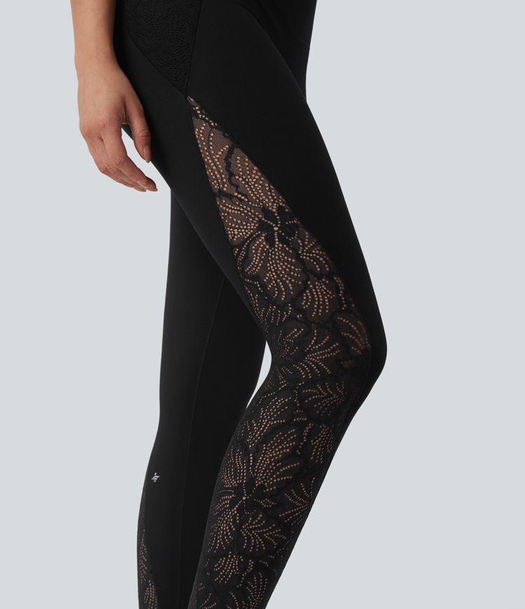 Halara UltraSculpt™ High Waisted Tummy Control Contrast Lace Shaping Training Leggings with Pockets