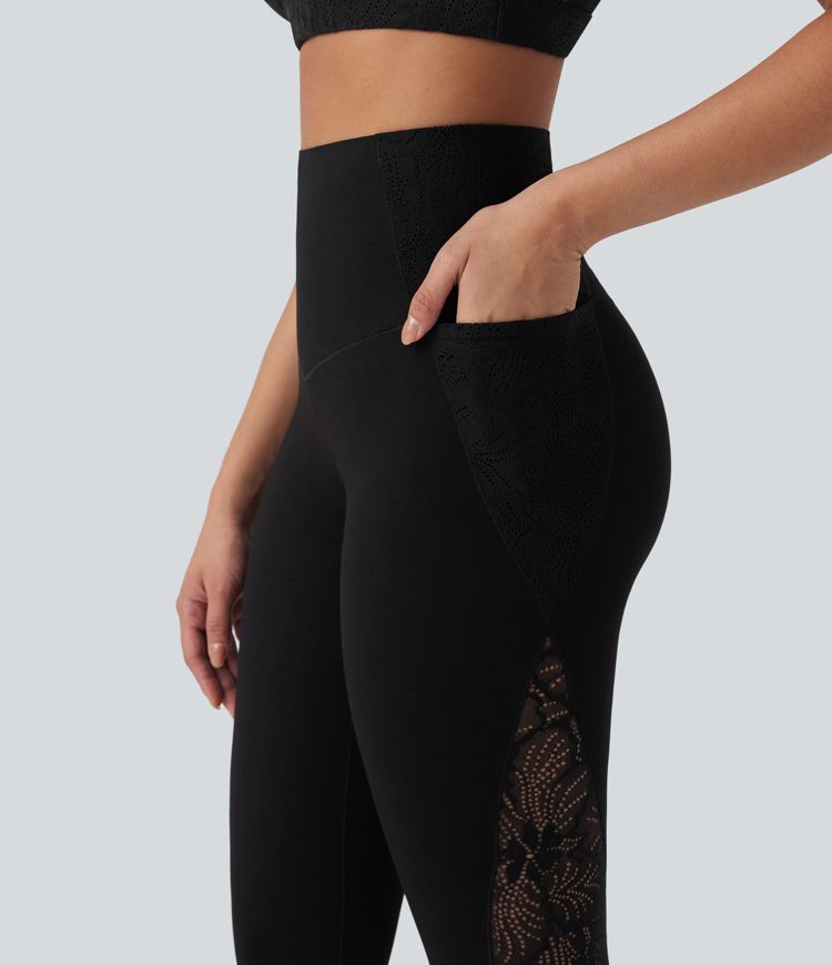 Halara UltraSculpt™ High Waisted Tummy Control Contrast Lace Shaping Training Leggings with Pockets