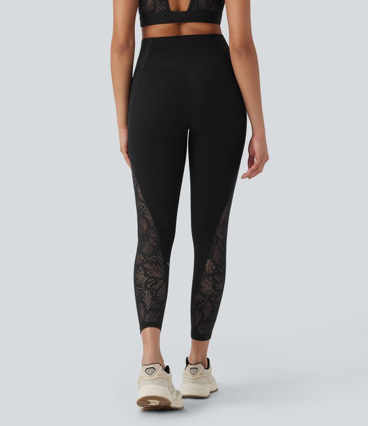 Halara UltraSculpt™ SoCinched High Waisted Tummy Control Contrast Lace Shaping Training Leggings with Pockets