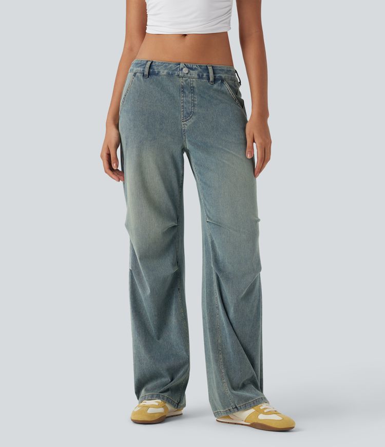 Halara Flex™ Low Rise Adjustable Drawcord Stretchy Knit Casual Parachute Jeans with Multiple Pockets