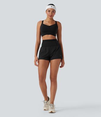 SpeedWave™ High Waisted Contrast Mesh 2-in-1 Quick Dry Running Shorts with Multiple Pockets