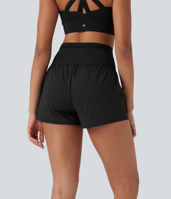 SpeedWave™ High Waisted Contrast Mesh 2-in-1 Quick Dry Running Shorts with Multiple Pockets