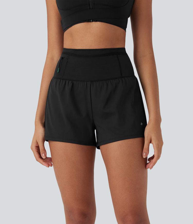 SpeedWave™ High Waisted Contrast Mesh 2-in-1 Quick Dry Running Shorts with Multiple Pockets