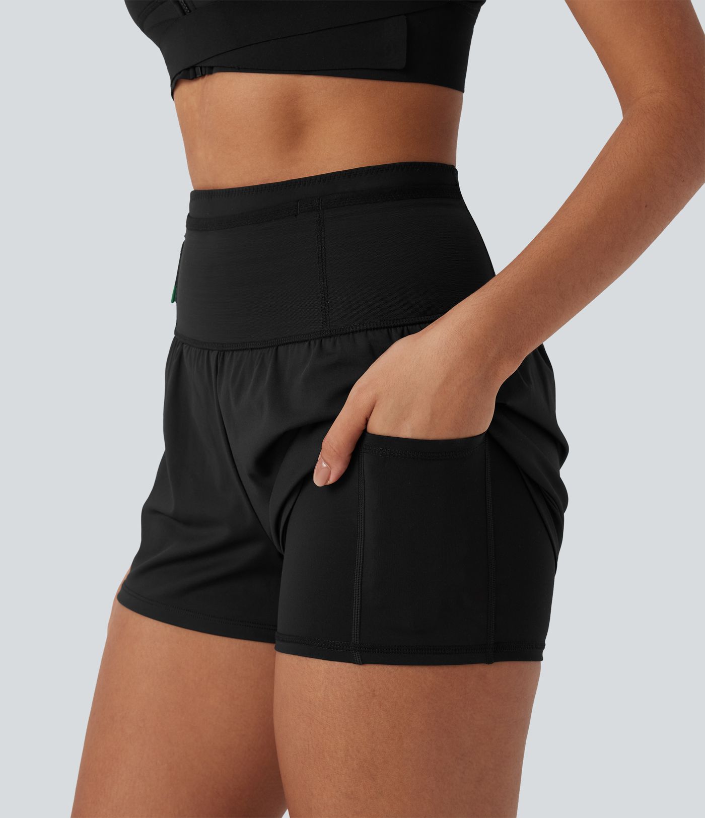 SpeedWave™ High Waisted Contrast Mesh 2-in-1 Quick Dry Running Shorts with Multiple Pockets