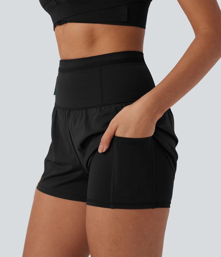 SpeedWave™ High Waisted Contrast Mesh 2-in-1 Quick Dry Running Shorts with Multiple Pockets