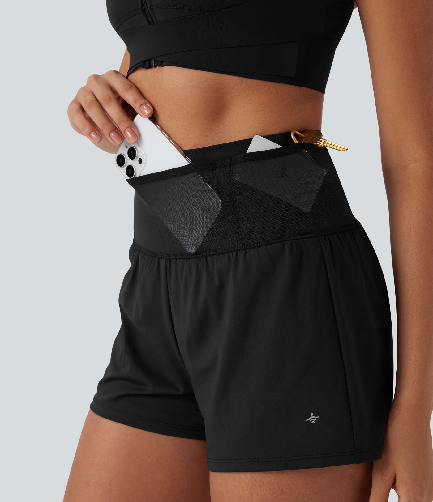 SpeedWave™ High Waisted Contrast Mesh 2-in-1 Quick Dry Running Shorts with Multiple Pockets