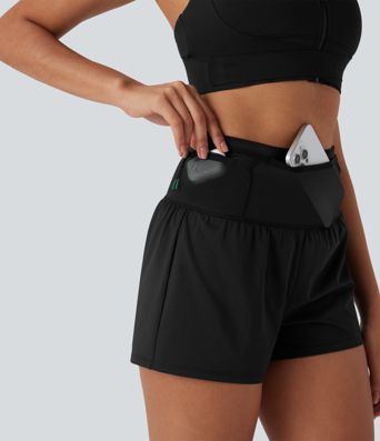 SpeedWave™ High Waisted Contrast Mesh 2-in-1 Quick Dry Running Shorts with Multiple Pockets