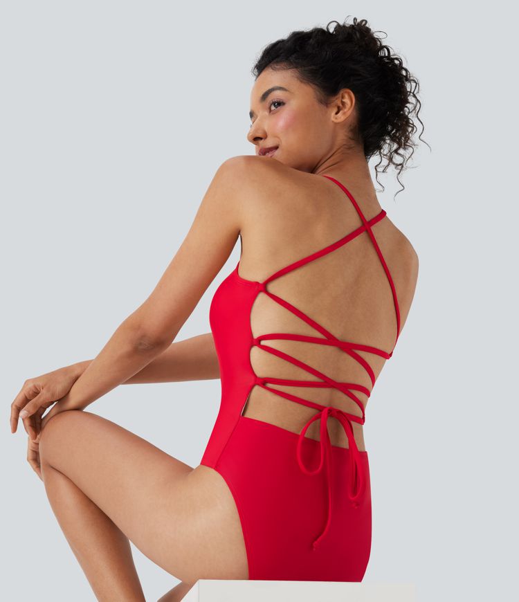 Lace Up One Piece Swimsuit