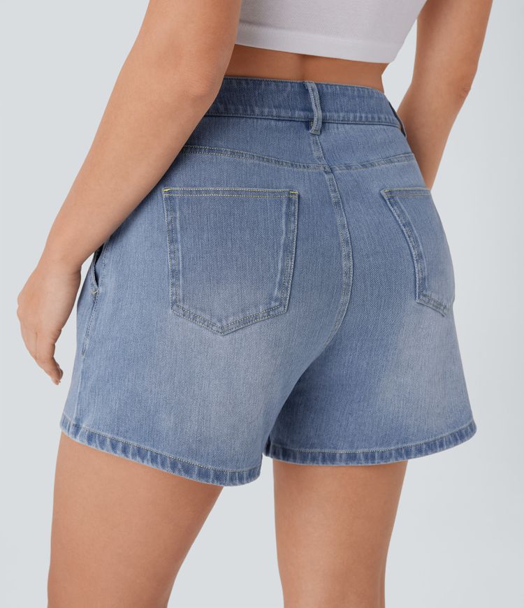 Halara Flex™ short décontracté taille haute en jean extensible délavé avec poches multiples