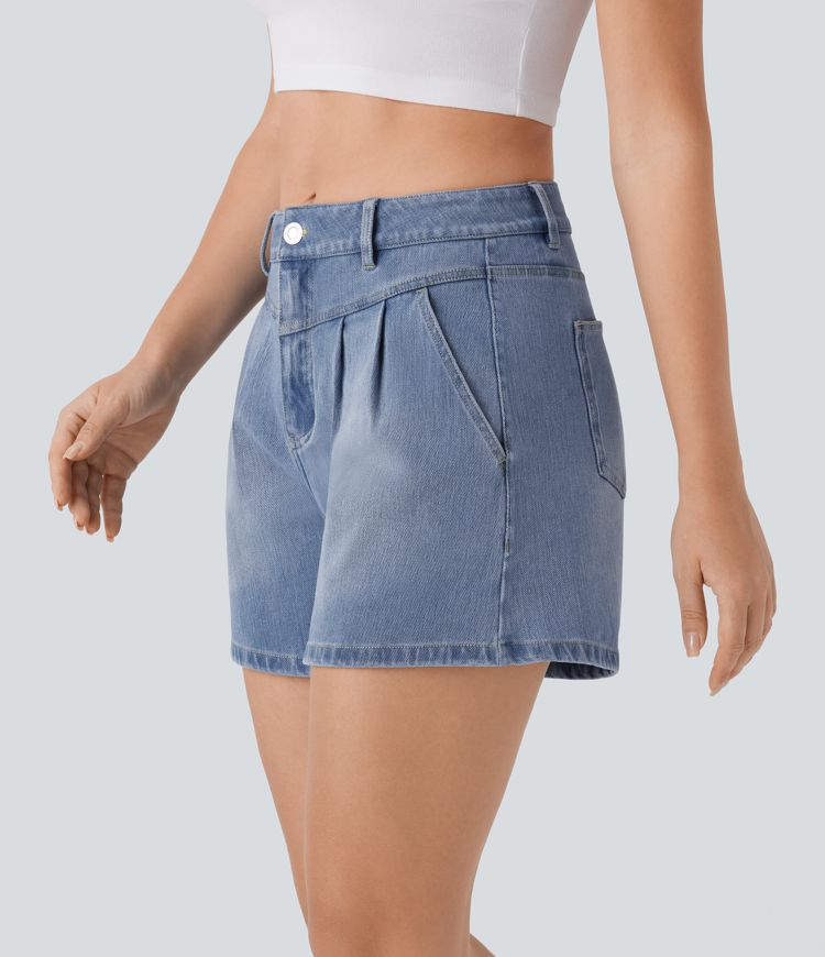 Halara Flex™ short décontracté taille haute en jean extensible délavé avec poches multiples