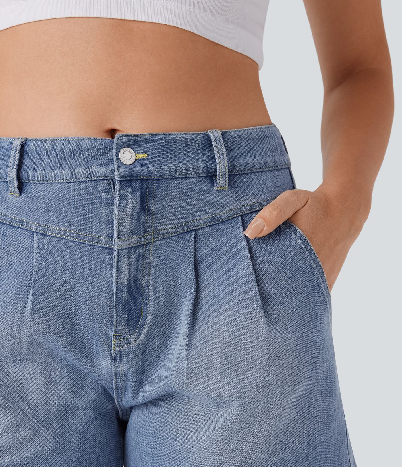 Halara Flex™ High Waisted Washed Denim Casual Shorts with Pockets