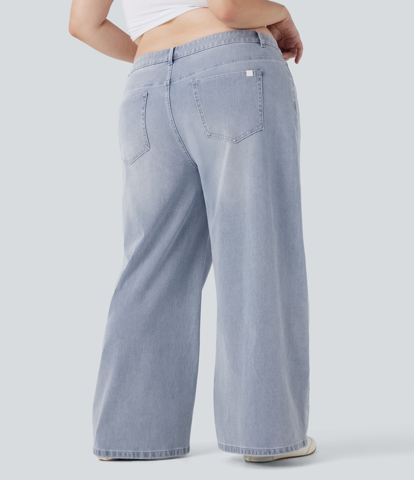 Τζιν Χαμηλής Μέσης σε Μεγάλα Μεγέθη Halara Flex™ με Πλατιά Μπατζάκια, Πλυμένο Casual Στιλ και Τσέπες