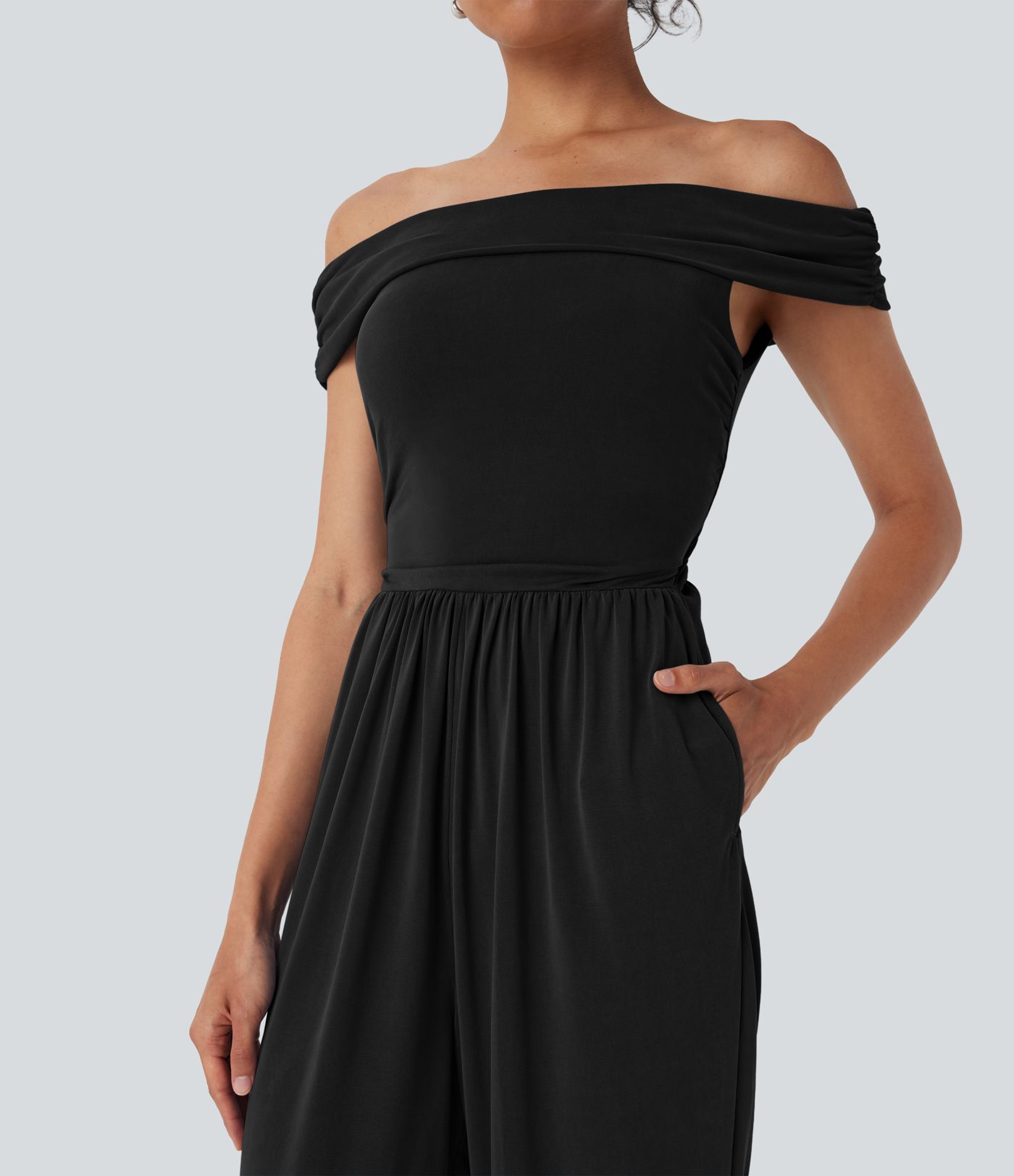 Off Shoulder Back Zipper Casual Jumpsuit with Pockets-Easy Peezy