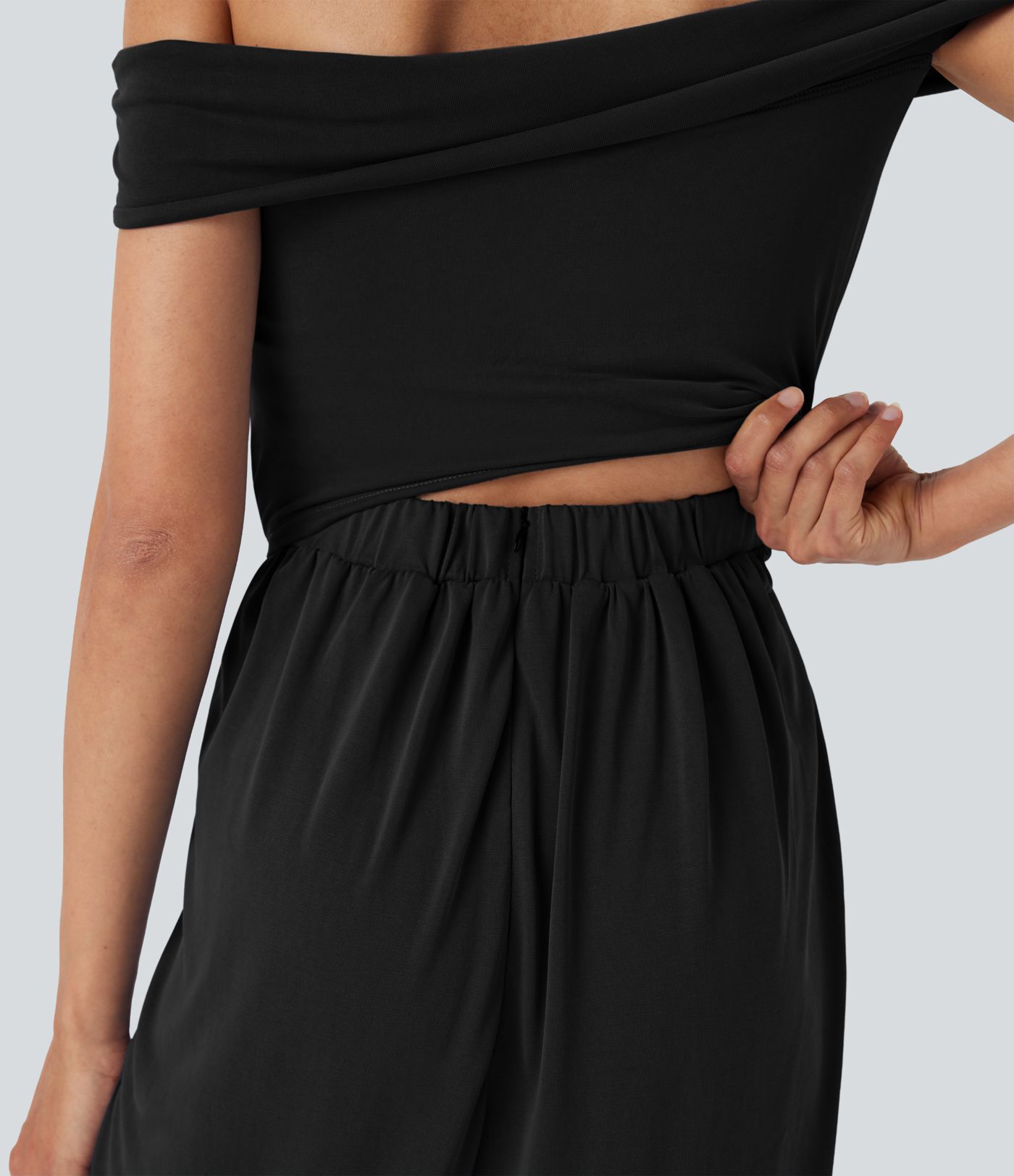 Off Shoulder Back Zipper Casual Jumpsuit with Pockets-Easy Peezy