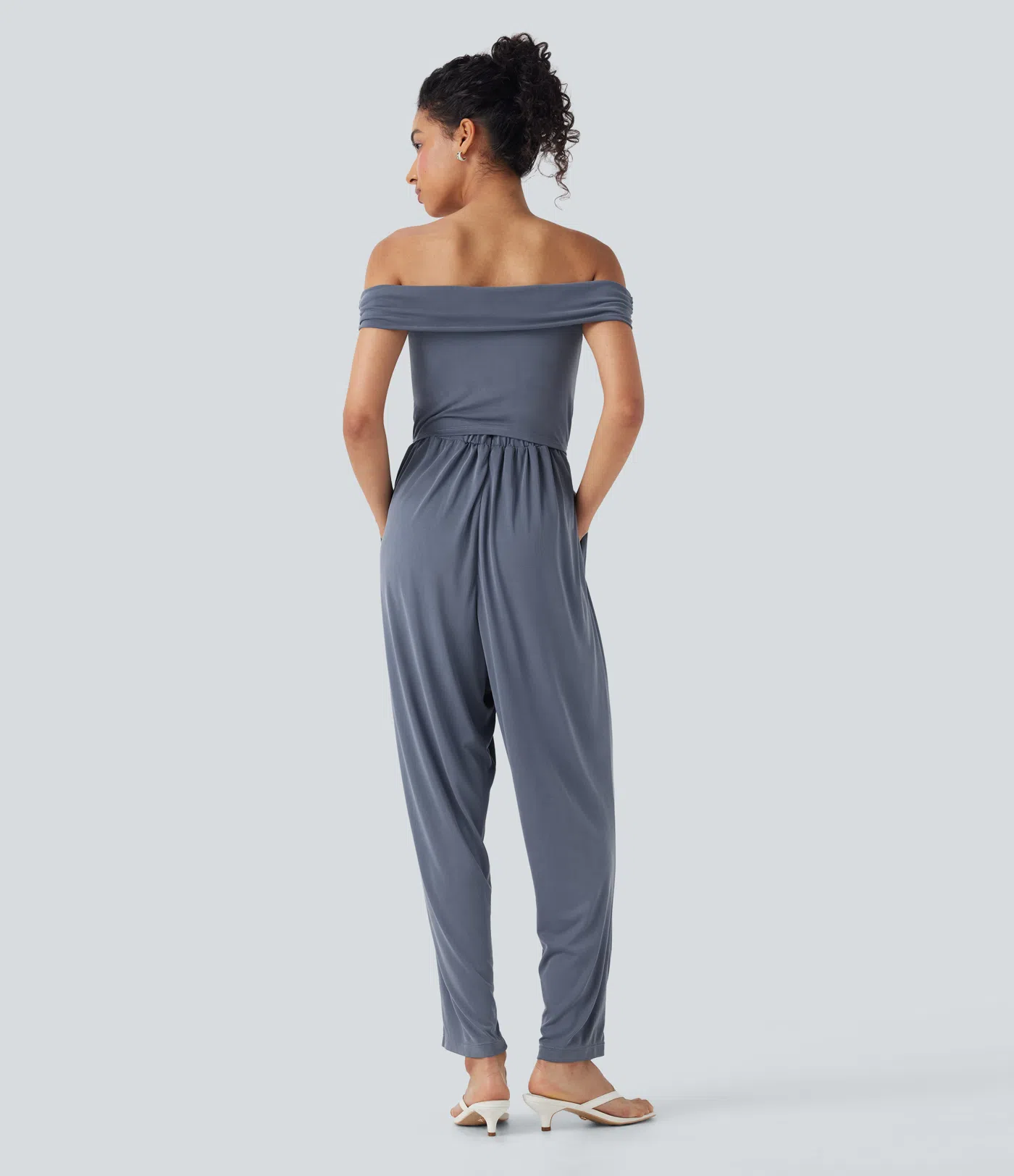 Off Shoulder Back Zipper Casual Jumpsuit with Pockets-Easy Peezy