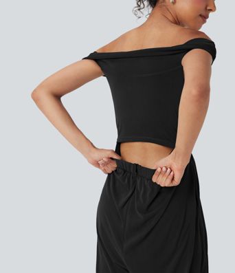 Off Shoulder Back Zipper Casual Jumpsuit with Pockets-Easy Peezy