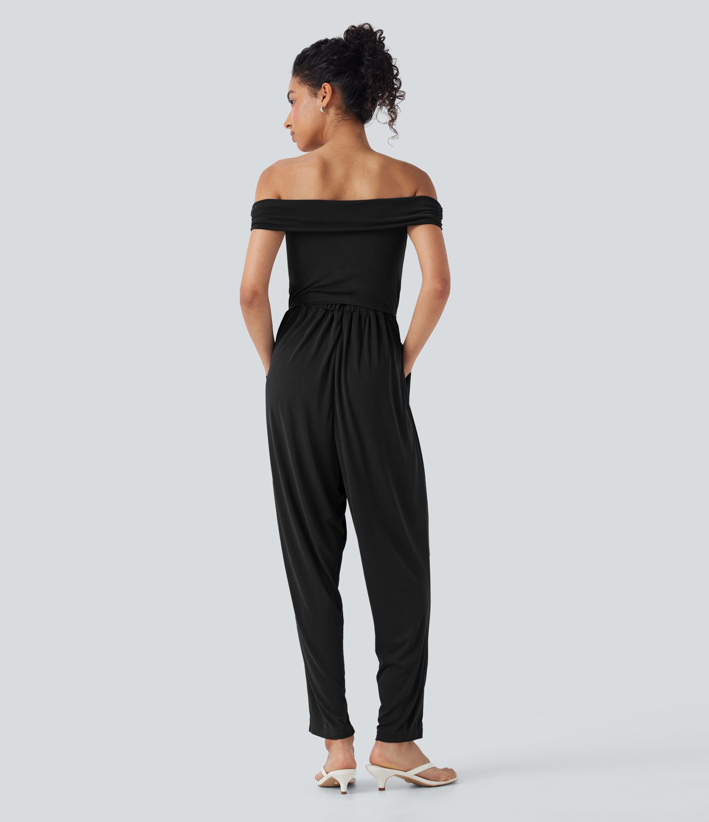 Off Shoulder Back Zipper Casual Jumpsuit with Pockets-Easy Peezy