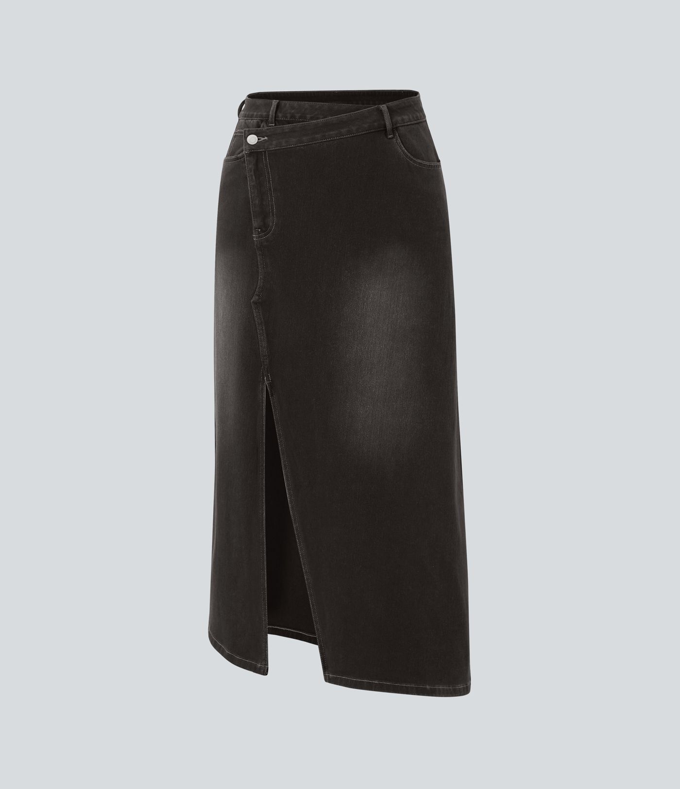 Jupe longue décontractée denim asymétrique taille mi-haute Halara Flex™ avec fente et multiples poches