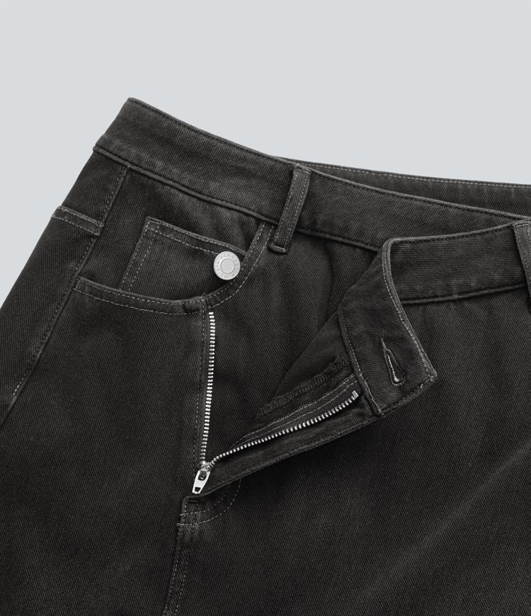 Jupe longue décontractée denim asymétrique taille mi-haute Halara Flex™ avec fente et multiples poches